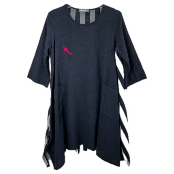 Alembika Women Size 0 A-Line Artsy Tunic Shirt Black White Striped Lagenlook - Picture 12 of 14